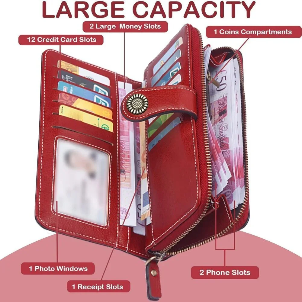 Leather Wallet for Women Large Capacity Credit Card Holder Wristlet
